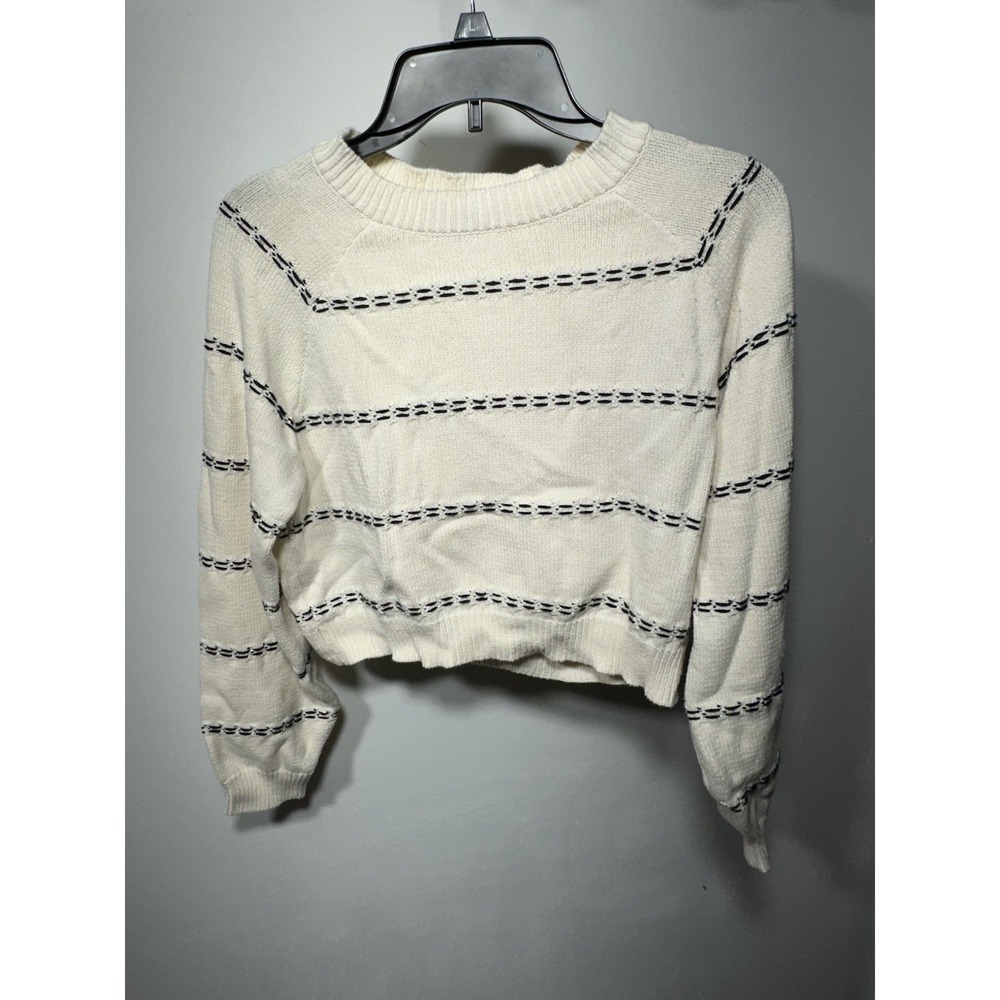 Lulus Long Sleeve Crop Shirt Womens Small Black White Striped